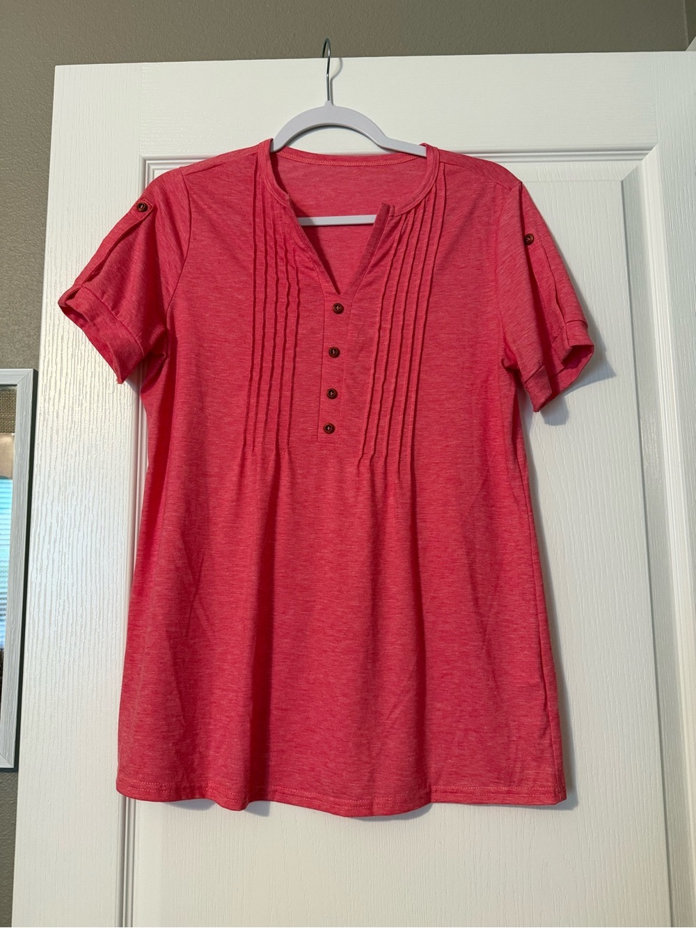 Women's Short-Sleeve Pintuck Henley Top